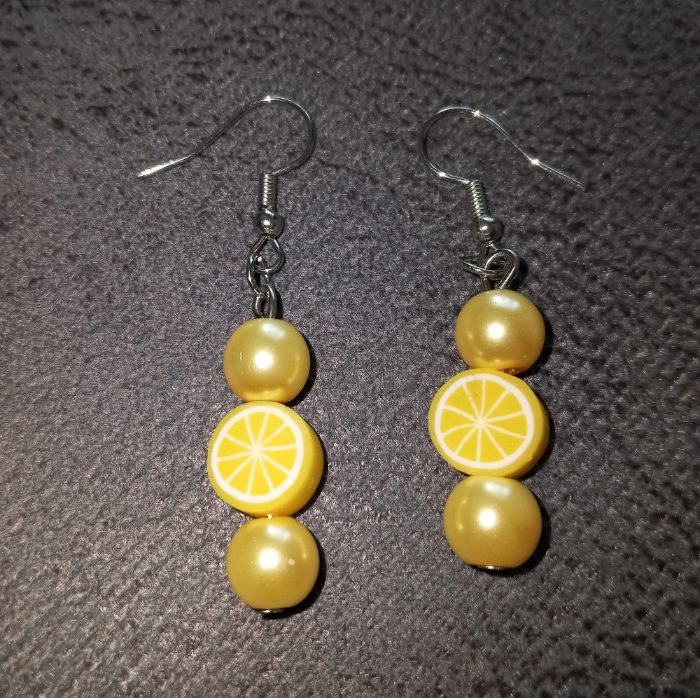 New sterling silver lemon statement earrings lemonade yellow pearl